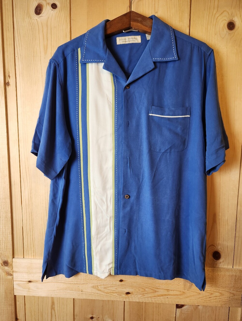 Vintage Island Republic Silk Retro Short Sleeve Button-Up Bowling Camp Shirt